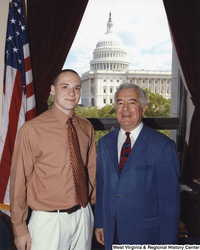 Congressman Nick Rahall (D-WV) with an unidentified man in his D.C. office.