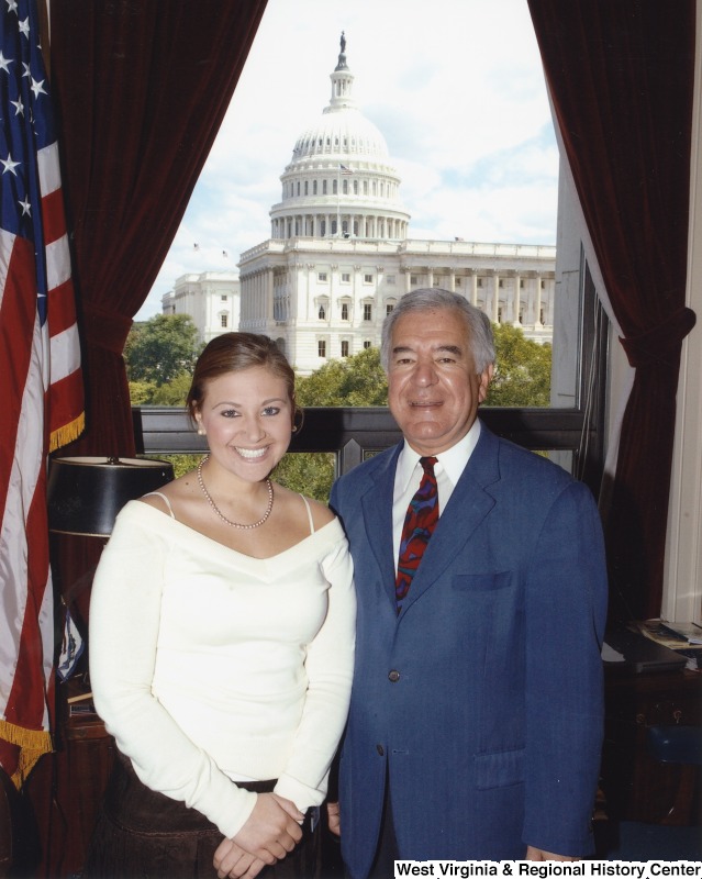 Congressman Nick Rahall (D-WV) with an unidentified woman in his D.C. office.