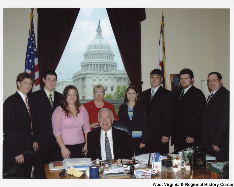 Congressman Nick Rahall (D-WV) with an unidentified group of people in his D.C. office.