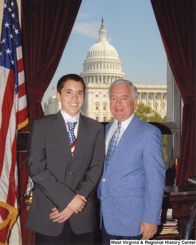 Congressman Nick Rahall (D-WV) with an unidentified man in his office.