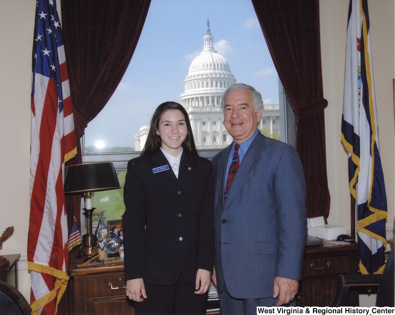 Congressman Nick Rahall (D-WV) with Senate Democratic Page, Lisa Warner in his D.C. office.