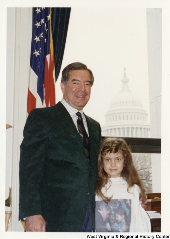 Congressman Nick J. Rahall (D-W.Va.) with an unidentified girl in his office.