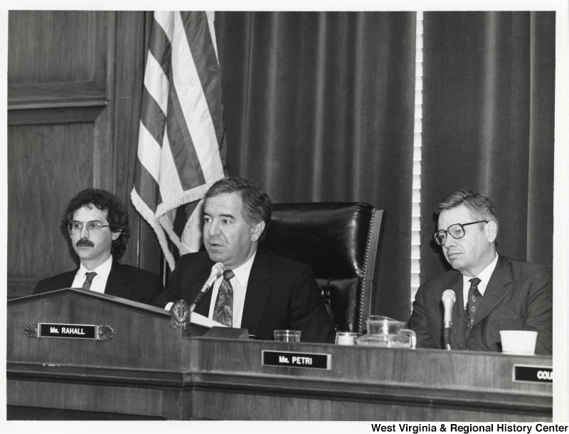 Representative Nick J. Rahall (D-W.Va.) sits behind a panel for the  Subcommittee on Surface Transportation.